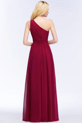 Chic One-shoulder Sleeveless Burgundy Chiffon Bridesmaid Dresses Online-27dress